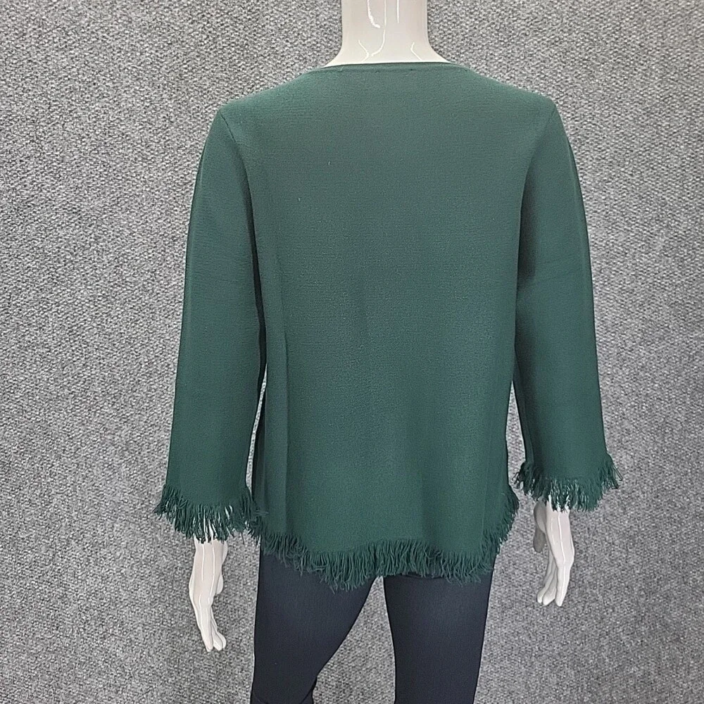 Joan Rivers Red Carpet 3/4 Sleeve Sweater with Fringe X-Small Size Green Top